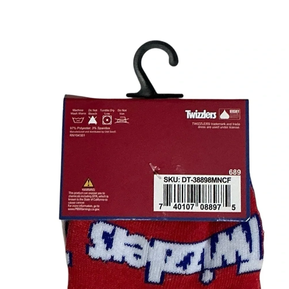 Twizzlers Crew Socks Novelty Funny Red White Blue Unisex Men OS 6-12